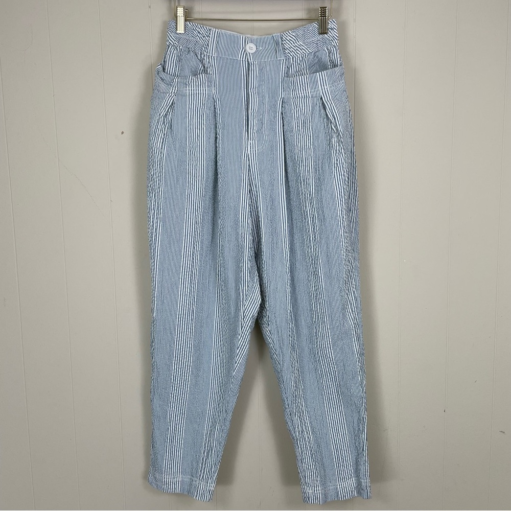 Free People Make A Stand Trousers Blue & White Combo Seersucker Size Small - Picture 6 of 16